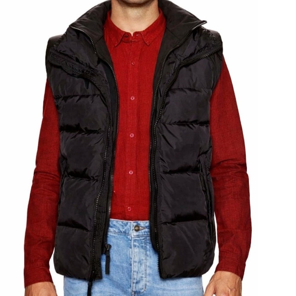 13/NYC Mens Black Down Filled Puffer Vest Double Zip Quilted Outerwear Small‎